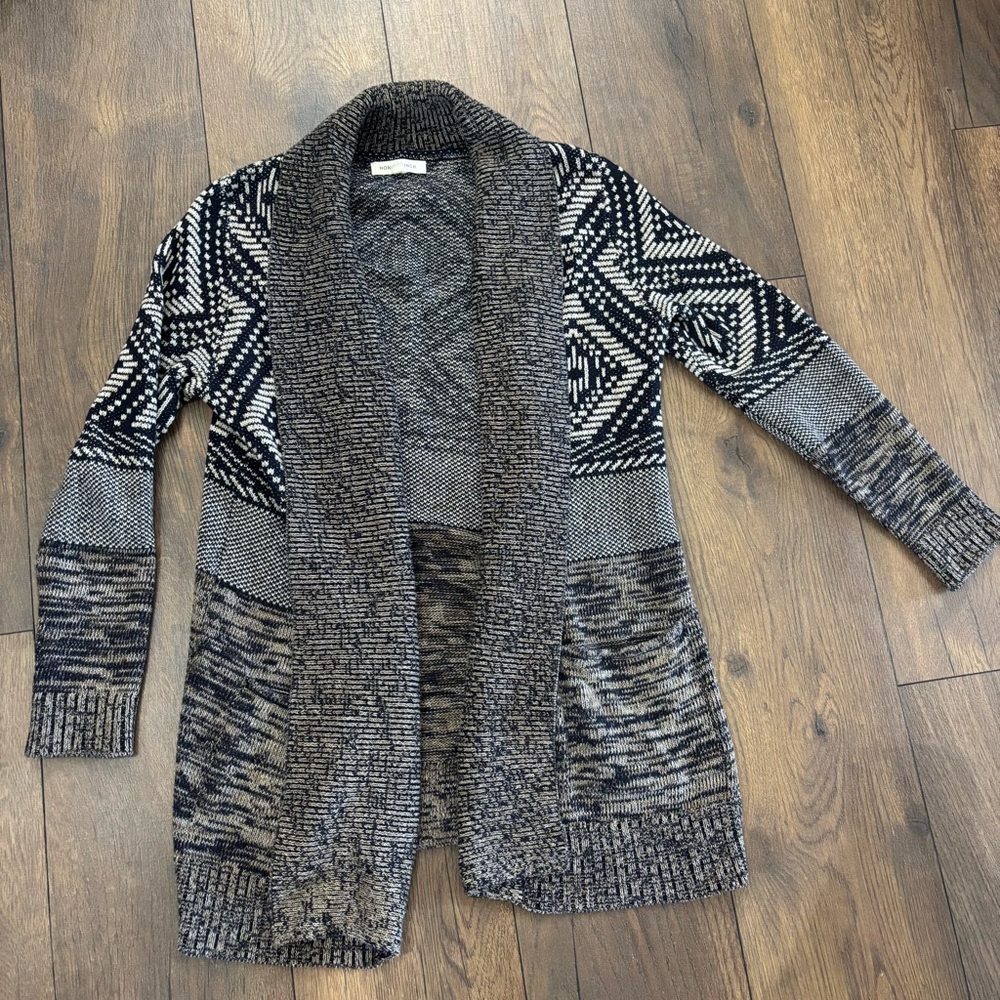 Honey Punch Womens Rivington Boho Graphic Cardigan Sweater Open Front, Size XS